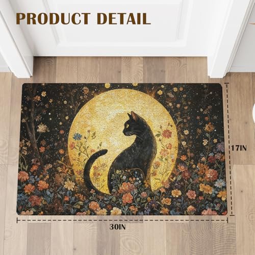 Black Cat Door Mat 17x30 Inch Outdoor Indoor Welcome Mat for Entryway