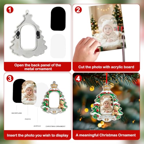 Baby's First Christmas Ornament 2026 - Christmas Tree Decoration with Photo Frame - Teddy Bear & Baubles, Holiday Keepsake