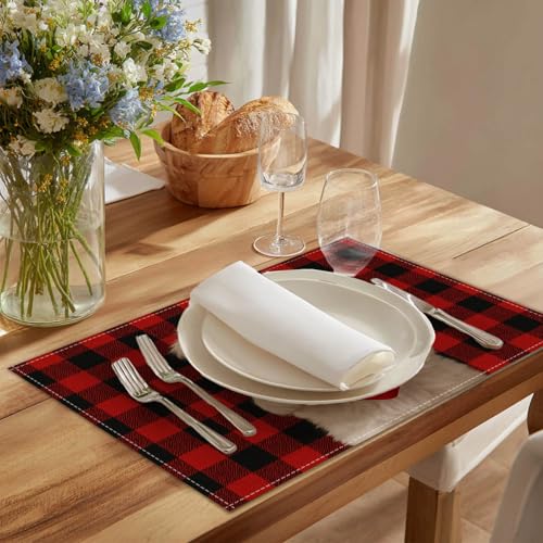 HOMETITUTE Valentine Placemats Set of 4 - Red Plaid Puppy Design
