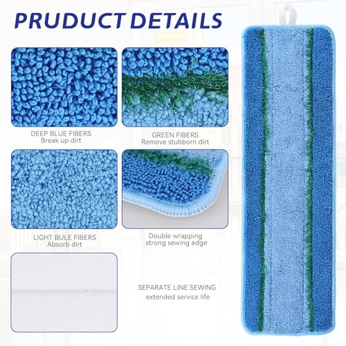 Sgizoku Blue Microfiber Mop Pads - 2 Pack for Rubbermaid 18" & 17" Mops