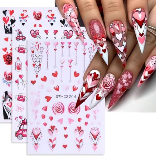 Valentine's Day Nail Art Stickers - 8 Sheets Self-Adhesive Romantic Decals