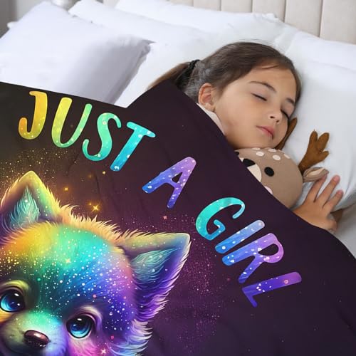 Cute Wolf Throw Blanket for Girls - Rainbow Starry Design, 50"x40"