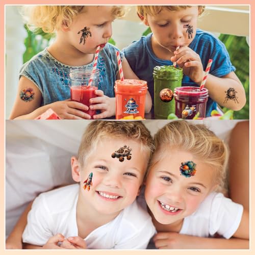102 Pcs Space Temporary Tattoos for Kids Astronaut Planet Rocket Party Favors