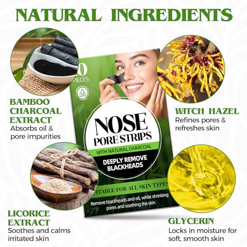 Bellisinno Charcoal Blackhead Remover Nose Strips, Deep Cleansing Pore Strips - 10 Count