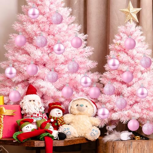 Pink Christmas Ornaments Balls - 24 Count 2.4 Inch Shatterproof Holiday Decor