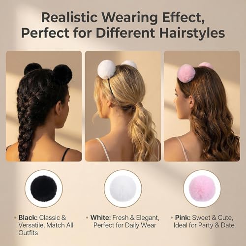 Ericotry 3 Pcs Cute Panda Ears Plush Headbands Soft Hair Hoops Assorted Colors