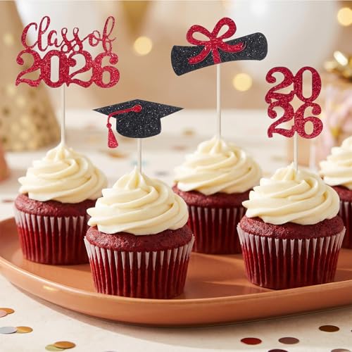 2026 Graduation Cupcake Toppers - 36 PCS Glitter Picks for Party