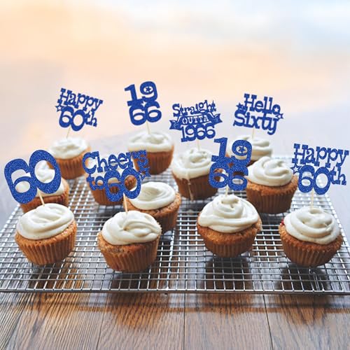 Ephlyn 30Pcs 60th Birthday Cupcake Toppers - Glitter Cake Decorations