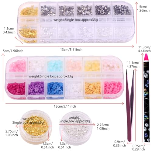 Cublive 3D Nail Charms Set with Butterflies, Pearls & AB Rhinestones