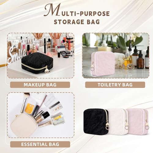 Playexen Marble Small PU Leather Makeup Bag for Purse & Travel Beige