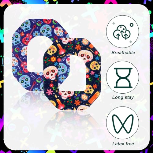 25pcs Adhesive Patches for Omnipod 5, Colorful CGM Overpatch Breathable Waterproof Sensor Covers Compatible with Omnipod (Day of The Dead Style)