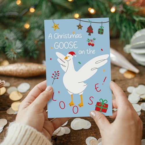 Obbyidk Cute Silly Goose Christmas Card, Funny Xmas Card with Envelope