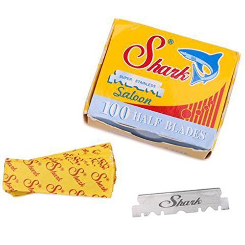 Shark Super Stainless Straight Edge Barber Razor Blades - 100 Pack
