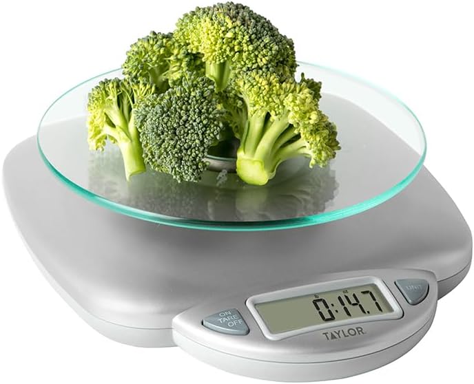 Taylor Digital Glass Top Kitchen Scale - 11LB Capacity with LCD Display for Baking & Cooking | Silver
