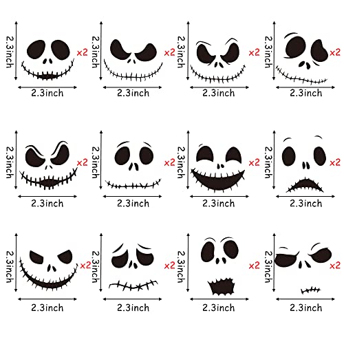 24pcs Halloween Christmas Vinyl Sticker Decals Jack and Sally Face Decorations