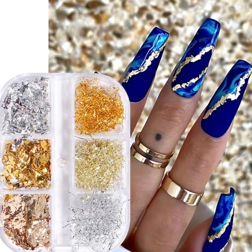 Metallic Chrome Nail Art Powder Set with Gold Silver Foils & Sponges