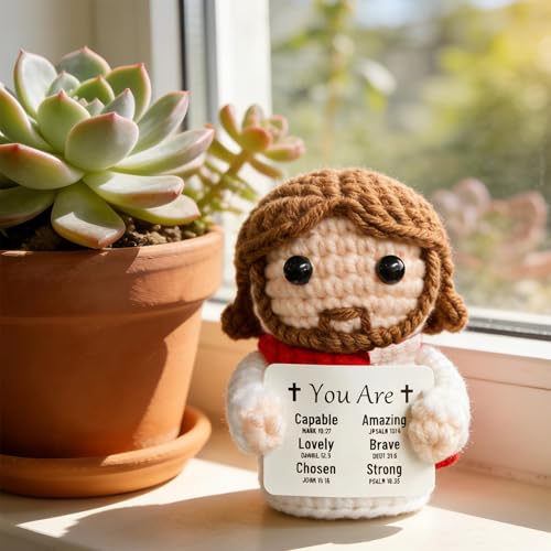 Crochet Jesus Figurine with Uplifting Quote - Perfect Gift