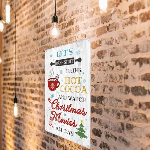 Funny Christmas Metal Sign - Let's Bake & Drink Hot Cocoa - 8x12 Inch