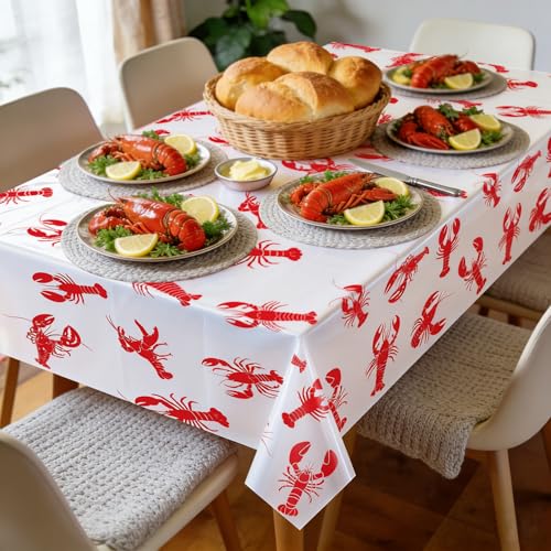 4 Pack Crawfish Tablecloths - Red Lobster Party Covers 87x51in