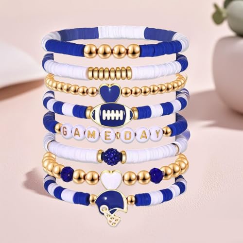 7-Piece Game Day Heishi Clay Beaded Stretch Bracelet Stack for Football and Baseball Fans
