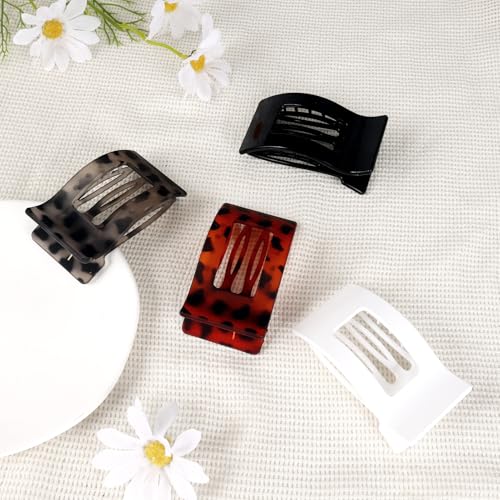 Large Flat Hair Claw Clips 4-Pack Non-Slip Glossy Leopard Barrettes