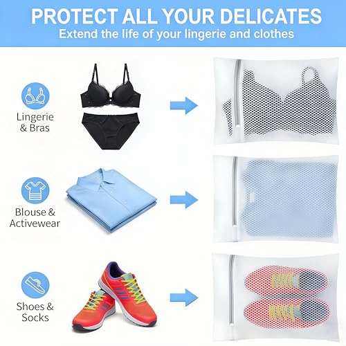 White 3-Pack Mesh Laundry Wash Bags 12x16 Inches - Delicates & Travel Organizer