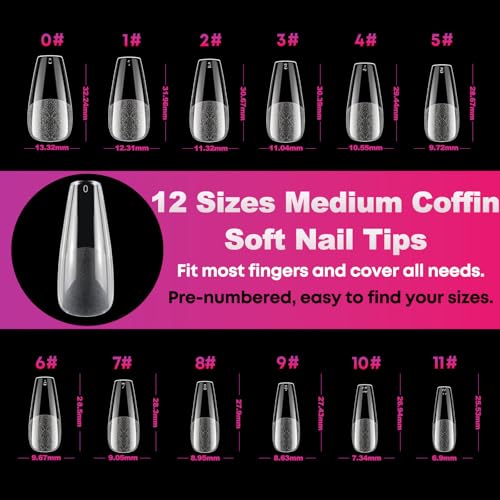 Ditran 240Pcs Soft Gel False Nail Tips Long Almond Semi-Matte