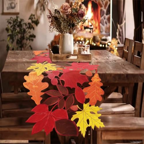Autumn Maple Leaves Table Runner 14x36 Inches - Fall Harvest Dresser Scarf