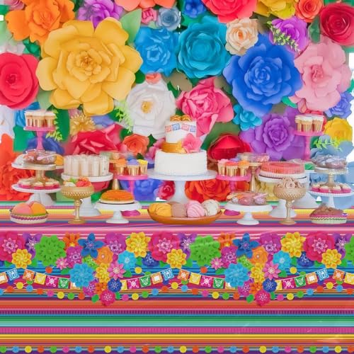 4 Pcs Mexican Fiesta Tablecloths - 51x86 Inch Waterproof Party Table Covers