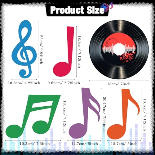 39 Pcs Music Party Decorations - Retro Musical Notes & Vinyl Record Cutouts