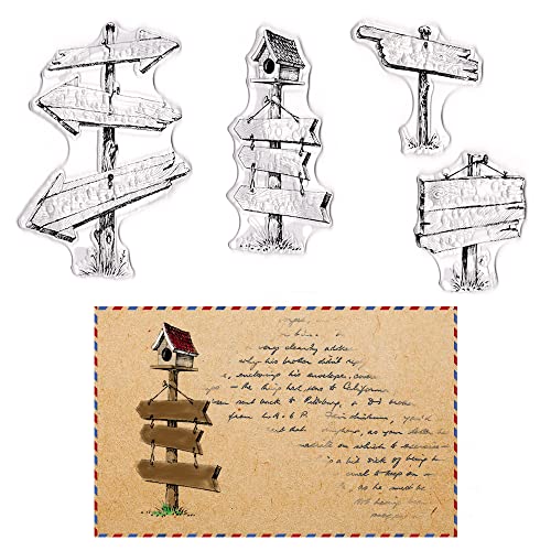 Hying Clear Fingerpost & Wooden Sign Rubber Stamps for Crafts