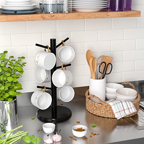 Bamboo Mug Tree Holder with 6 Hooks – Countertop Coffee Cup Organizer