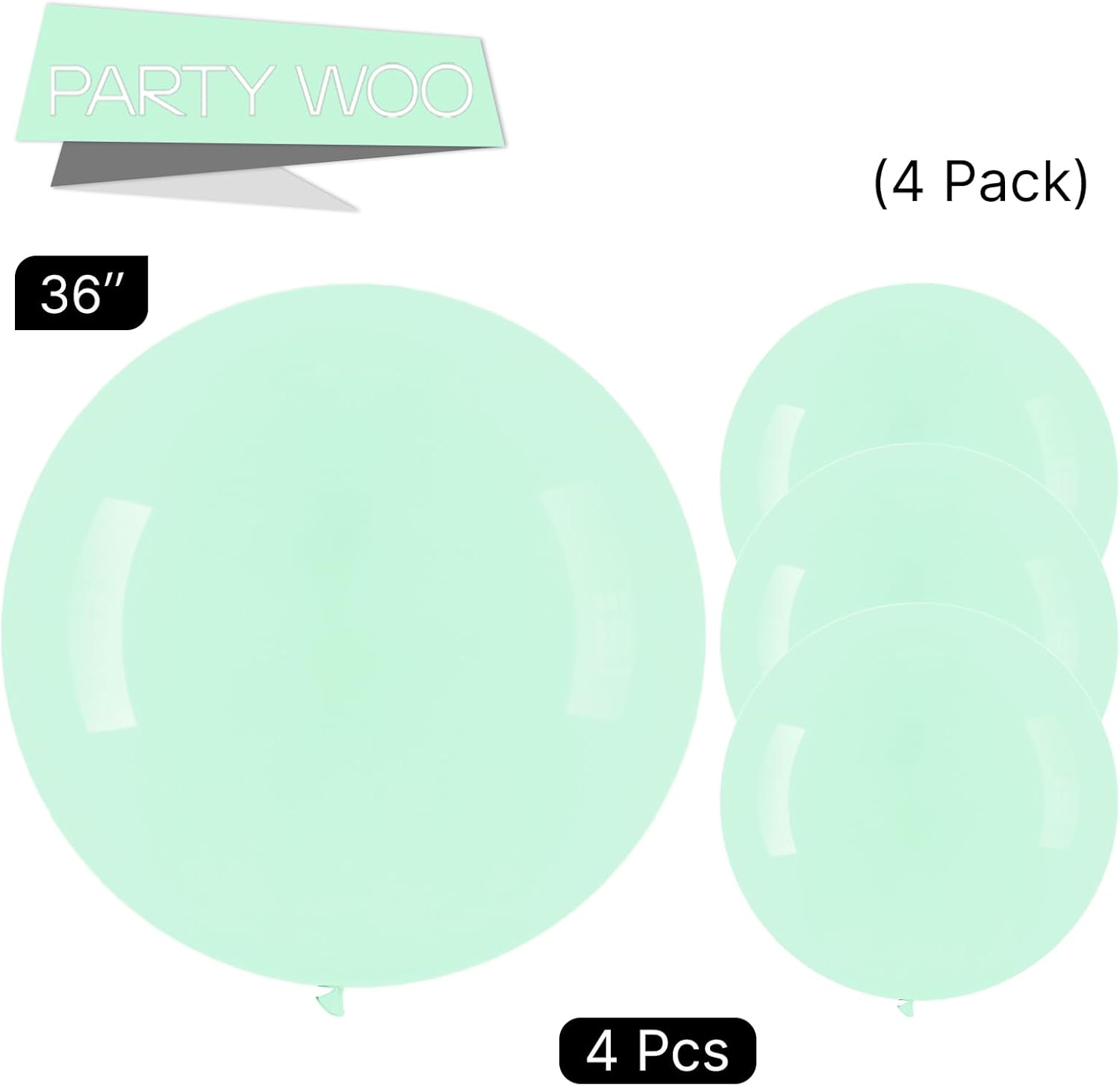 PartyWoo Mint Green Jumbo Balloons - 36 Inch Pastel Green for Birthday, Baby Shower & Graduation Decor