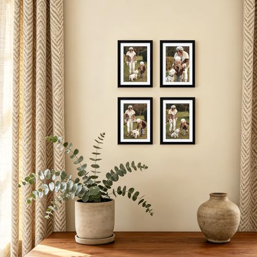 SHOWIN 5x7 Black Picture Frames, 4x6 Photo Frame with Mat, 4 Pack
