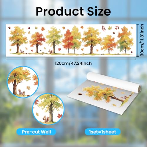Autumn Forest & Maple Leaves Window Clings - 47.24" x 11.8"