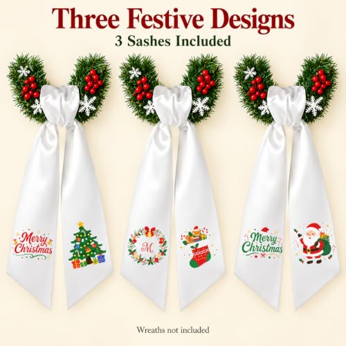 Christmas Wreath Sash 3-Piece Satin Holiday Door Decor - Red & Green