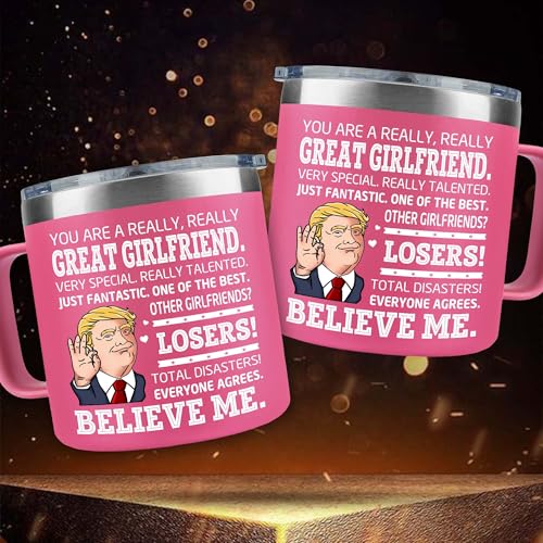 Girlfriend Mug - Romantic 14oz Pink Tumbler with Holiday Message - Gift for Her - Girlfriend Variation
