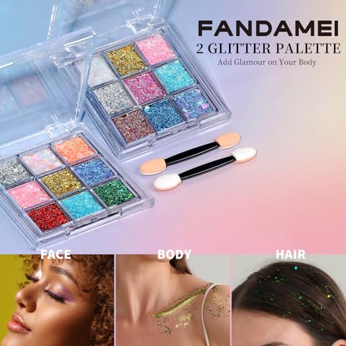 FANDAMEI Face Glitter Gel Palette - 18 Colors Body and Hair Glitter