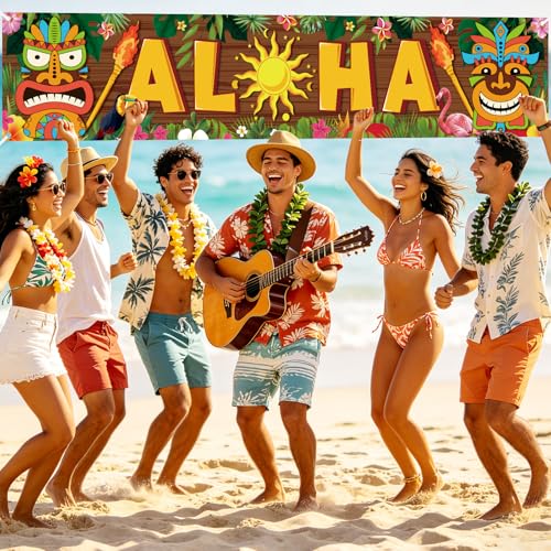 Sealmic Orange Hawaiian Aloha Banner & Tiki Party Decorations for Luau Beach Summer Event