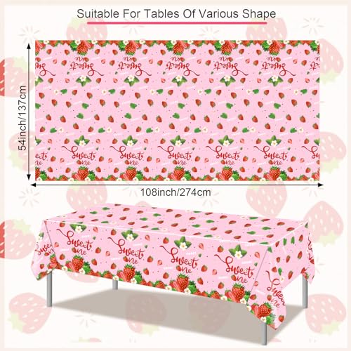 3-Pack Strawberry Tablecloths for Birthday & Baby Shower - 108x54in