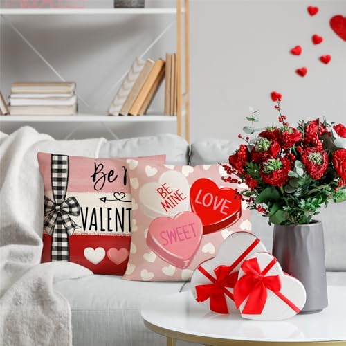 Valentine's Day Throw Pillow Covers 18x18 - Set of 4 Heart Candy Designs