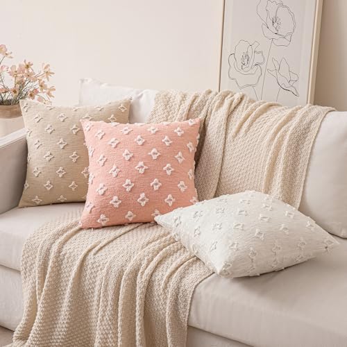 MIULEE 18x18 Inch Pink Throw Pillow Covers, Set of 2 Rhombic Jacquard