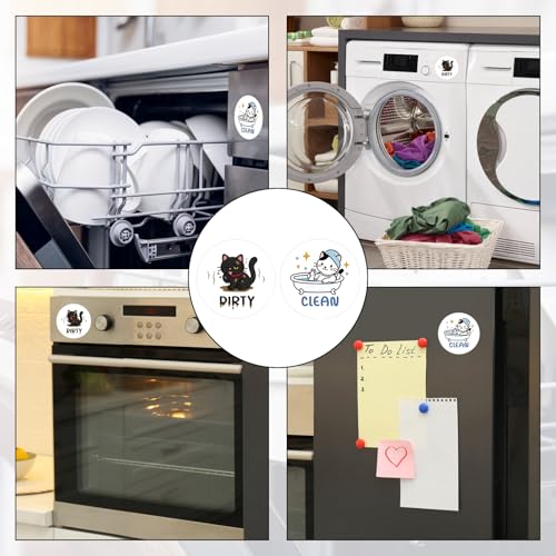 2-Piece Cat Clean Dirty Dishwasher Magnet Set - Double-Sided