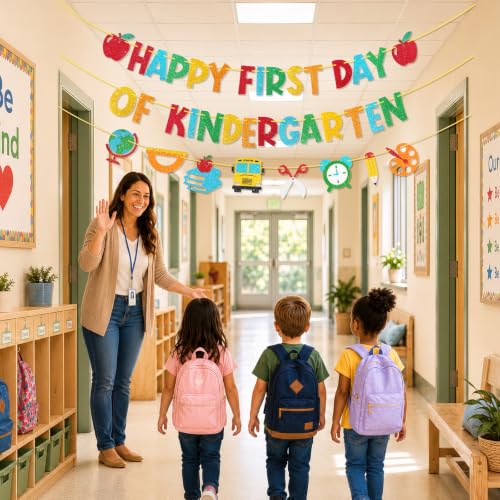 Happy First Day of Kindergarten Banner Set - 3 Pre-Strung Decorations