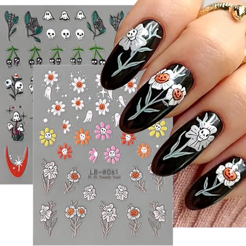 LYLYNB Halloween Nail Stickers - Ghost Skull Spider 5 Sheets
