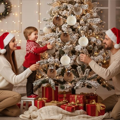 Upgraded Brown Velvet Christmas Tree Ornaments 15 pcs - Shatterproof Holiday Decor