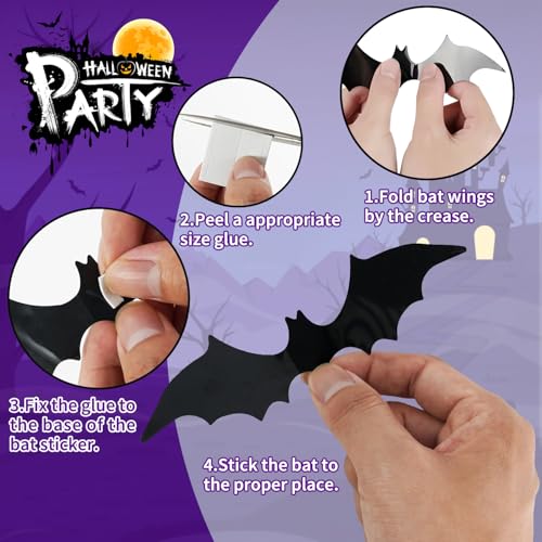 60PCS 3D Halloween Bats Decorations - Reusable PVC Wall Stickers