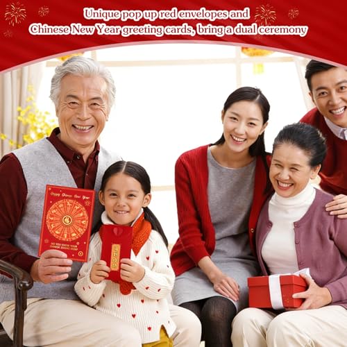 Lunar New Year Gift Set 2026 - 3D Rotating Zodiac Greeting Card & Pop-Up Red Envelope