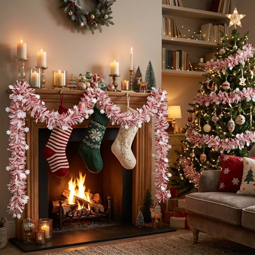 Christmas Garland Decorations 50Ft Glitter Tinsel with Snowflakes - Christmas02