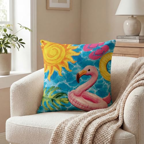 AVOIN Summer Flamingo Throw Pillow Covers 18x18, Waterproof Set of 2